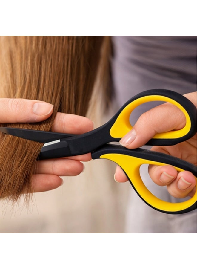 Deli 6027 Professional 184mm Ergonomic Scissors - Anti-Rust Black Stainless Steel Curved Blades, Soft Rubber Comfort Grip, Multi-Purpose Precision Shears for Office, School, Crafting, Fabric, Leather, Paper & Floral Art - Right/Left Hand Use - Image 2